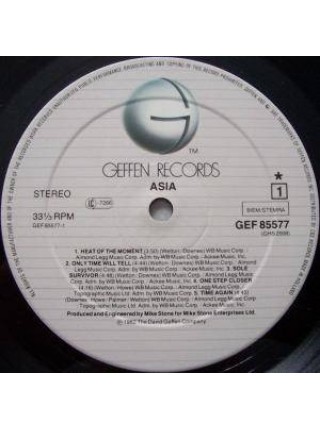 1403673	Asia ‎– Asia	Pop Rock, Prog Rock	1982	Geffen Records – 85577	 NM/EX+	Europe