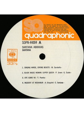 1403675	Santana – Abraxas  (Repress) , Poster,  no OBI	Hard Rock, Psychedelic Rock	1971	CBS/Sony – SOPN 44004	NM/NM	Japan