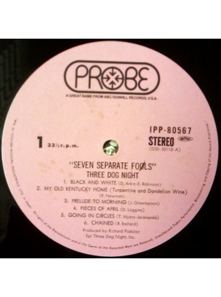 1403689	Three Dog Night ‎– Seven Separate Fools	Rock, Funk / Soul, Pop	1972	Probe – IPP-80567	NM/NM-	Japan