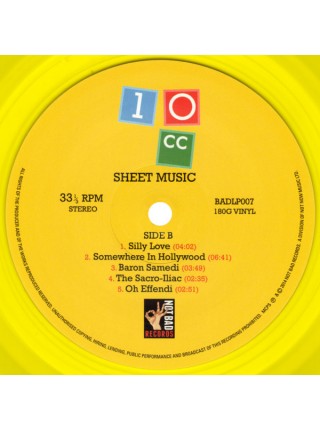 33000004	 10cc – Sheet Music	" 	Vocal, Art Rock"	 Yellow Zingy, 180g	1974	" 	Not Bad Records (2) – BADLP007"	S/S	 Europe 	Remastered	01.07.22
