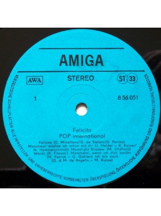 202710	Various – Felicita - Pop International	,	1985	"	AMIGA – 8 56 051"	,	EX/EX	,	"	German Democratic Republic (GDR)"