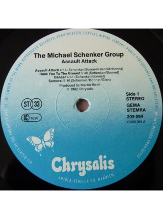 600346	Michael Schenker Group – Assault Attack		1982	Chrysalis – 205 094	EX+/EX+	Europe