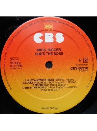 1404116		Mick Jagger ‎– She's The Boss 	Pop Rock	1985	CBS – CBS 86310, CBS – 86310	NM/NM	Holland	Remastered	1985