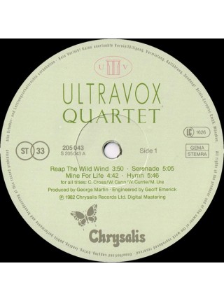 1404349		 Ultravox – Quartet	Electronic, New Wave, Synth-pop	1982	Chrysalis – 205 043, Chrysalis – 205 043-320	NM/EX	Europe	Remastered	1982