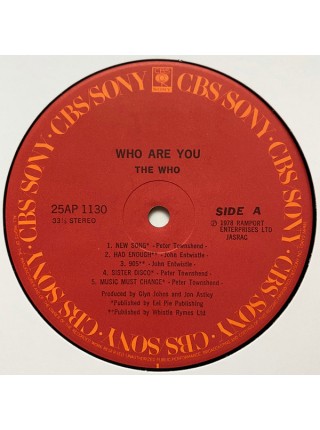 1402161	The Who ‎– Who Are You	Classic Rock, Mod	1978	CBS/Sony ‎– 25AP 1130	NM/NM	Japan