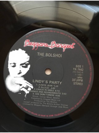 1402148	The Bolshoi – Lindy's Party	Electronic, Synth-pop, Leftfield	1988	Beggars Banquet – YX-7442	NM/NM	Japan