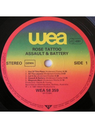 1402101	Rose Tattoo – Assault & Battery	Rock & Roll, Hard Rock	1981	WEA – WEA 58 359	NM/NM	Germany
