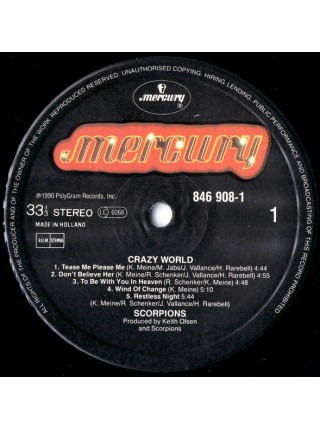 1402112	Scorpions – Crazy World	Hard Rock, Heavy Metal	1990	Mercury – 846 908-1	NM/NM	Europe
