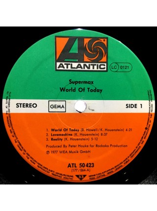 1402133	Supermax - World Of Today	 Electronic, Disco	1977	Atlantic – ATL 50 423, Atlantic – 50 423	EX/EX	Germany