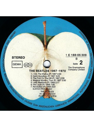 161356	The Beatles – 1967-1970, 2lp, (ламин.)	"	Rock & Roll, Pop Rock"	1973	"	Apple Records – 1 C 188-05 309/10, EMI Electrola – 1 C 188-05 309/10"	NM/NM	Germany	Remastered	1973
