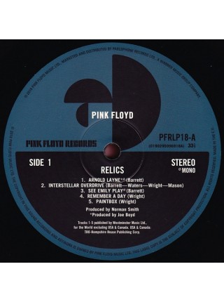 35000167	Pink Floyd – Relics 	" 	Psychedelic Rock, Prog Rock"	1971	Remastered	2018	" 	Pink Floyd Records – PFRLP18, Pink Floyd Records – 0190295996918"	S/S	 Europe 
