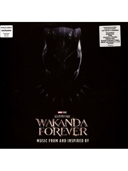 35015928	 	 Various – Black Panther: Wakanda Forever - Music From And Inspired By	 Hip Hop, Funk / Soul, Pop, Stage & Screen	Black Ice, Gatefold, Limited, 2lp	2022	" 	Hollywood Records – 00050087520410"	S/S	 Europe 	Remastered	10.02.2023