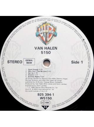 1400429	Van Halen – 5150	1986	Warner Bros. Records – W 5150, Warner Bros. Records – 925 394-1	NM/EX	Europe