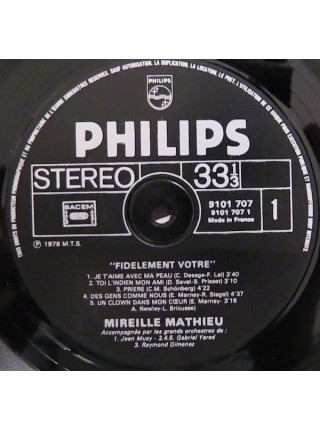 500708	Mireille Mathieu – Fidèlement Votre	"	Chanson"	1978	"	Philips – 9101 707"	NM/NM	France