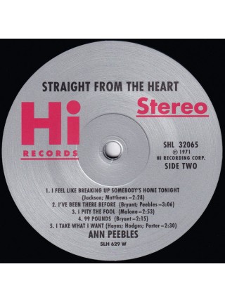 35008553	 Ann Peebles – Straight From The Heart	" 	Funk / Soul"	Black, 180 Gram	1971	" 	Hi Records – SHL 32065, Speakers Corner Records – SHL 32065"	S/S	 Europe 	Remastered	30.08.2012