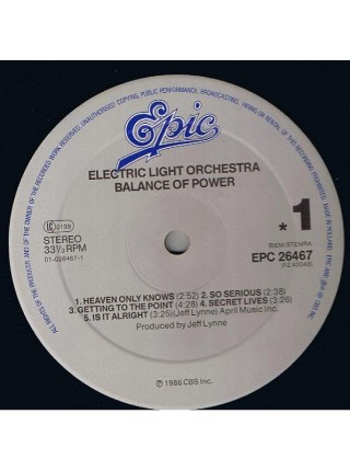 1401788		Electric Light Orchestra - Balance Of Power	Electronic, Rock, Funk / Soul, Pop	1986	Epic – EPC 26467, Epic – 26467, Epic – FZ 40048	EX/NM	Holland	Remastered	1986