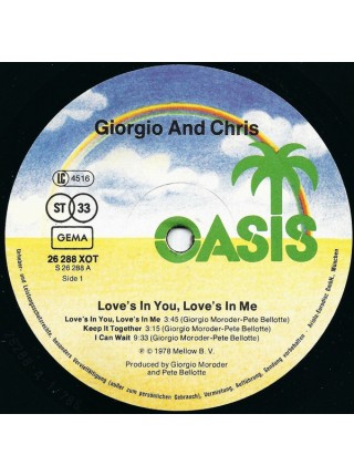 1401799		Giorgio And Chris – Love's In You, Love's In Me	Electronic, Disco	1978	Oasis – 26 288 XOT	NM/NM	Germany	Remastered	1978