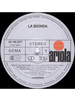 500818	La Bionda – La Bionda	"	Disco"	1978	"	Ariola – 26 146 XOT"	EX+/EX+	Germany