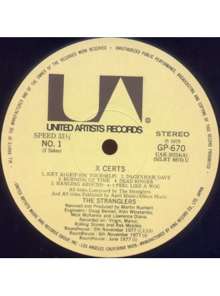 1403395		The Stranglers – X Certs , no OBI + sinl 7	Rock, New Wave, Punk	1972	United Artists Records – GP-670	NM/EX+	Japan	Remastered	1972