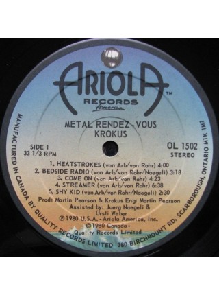 1403414		Krokus – Metal Rendez-Vous	Heavy Metal	1980	Ariola Records America – OL 1502	EX+/EX	USA	Remastered	1980