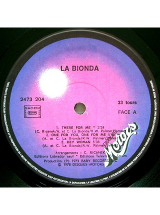 161066	La Bionda – La Bionda	"	Disco"	1978	"	Les Disques Motors – 2473 204, Les Disques Motors – 2473204"	NM/EX+	France	Remastered	1978