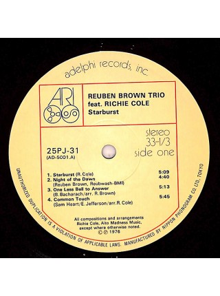 1404862		The Reuben Brown Trio Featuring Richie Cole ‎– Starburst	OBI	Jazz	1976	Adelphi Records Inc. ‎– 25PJ-31	NM/NM	Japan	Remastered	1976