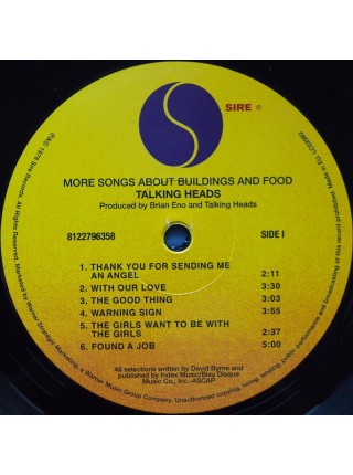 35014692	 	 Talking Heads – More Songs About Buildings And Food	"	New Wave "	Black, 180 Gram	1978	" 	Sire – 8122796358"	S/S	 Europe 	Remastered	01.11.2013