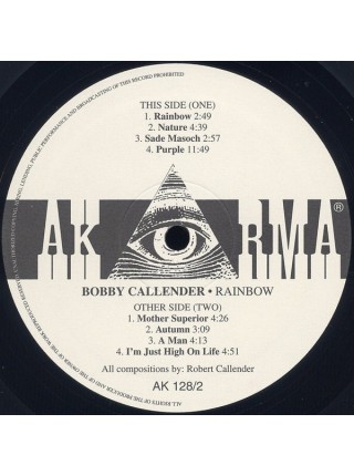 35005361		 Bobby Callender – Rainbow  2lp	" 	Psychedelic Rock, Ethereal"	Black, Gatefold	1968	" 	Akarma – AK 128/2"	S/S	 Europe 	Remastered	17.03.2023