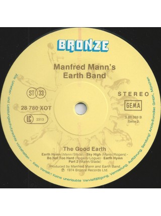 1401329		Manfred Mann's Earth Band ‎– The Good Earth  (без царапин, легкие потрескивания на заходах и в паузах)		1974	Bronze 28780 XOT	ЕХ/NM	Germany	Remastered	1984