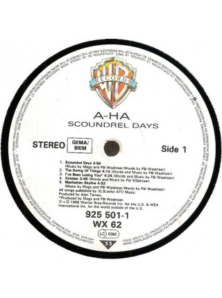 1401334	a-ha – Scoundrel Days	Pop Rock, Synth-pop, Ballad	1986	Warner Bros. Records – 925 501-1, Warner Bros. Records – WX 62	EX+/NM-	Europe