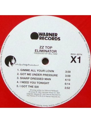 1403553		ZZ Top – Eliminator ,   Red Wax	Hard Rock	1983	" 	Warner Records – 081227943196, Warner Records – RCV1 23774"	S/S	Europe	Remastered	2019