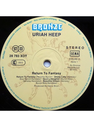 1403583		Uriah Heep – Return To Fantasy 	Hard Rock	1975	Bronze – 28 783-270, Bronze – 28 783 XOT	EX/EX	Germany	Remastered	1983
