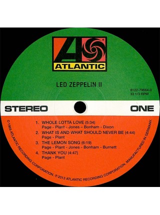 35014313	 Led Zeppelin – Led Zeppelin II	" 	Blues Rock, Classic Rock, Hard Rock"	Black, 180 Gram, Gatefold	1969	"	Atlantic – 8122796640 "	S/S	 Europe 	Remastered	30.05.2014