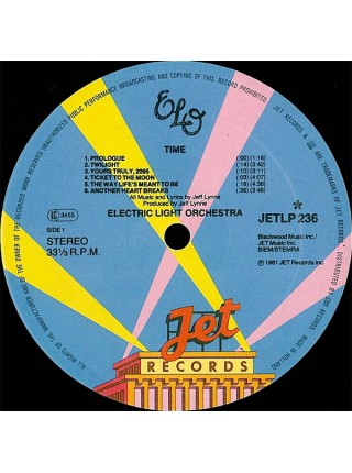 500662	Electric Light Orchestra – Time	"	Synth-pop, Symphonic Rock, Pop Rock"	1981	"	Jet Records – JET LP 236, Jet Records – JETLP 236, Jet Records – Jet lp 236"	EX/EX	Netherlands