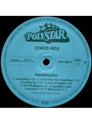 1402853	Chris Rea – Herzklopfen	Pop Rock	1986	Polystar – 831 082-1	EX/EX	Germany