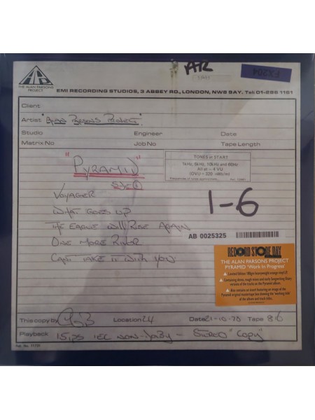 35014891	 	 The Alan Parsons Project – Pyramid “Work In Progress”	" 	Art Rock, Pop Rock, Prog Rock"	Orange, 180 Gram, RSD, Limited	2024	" 	Cooking Vinyl – COOKLP842XXX"	S/S	 Europe 	Remastered	20.04.2024