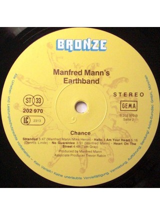 1403782		Manfred Mann's Earth Band ‎– Chance	Prog Rock, Pop Rock	1980	Bronze – 202 970, Bronze – 202 970-320	NM/EX+	Germany	Remastered	1980
