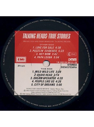 1403786		Talking Heads – True Stories	Indie Rock, Country Rock, Pop Rock	1986	EMI – 062 24 0612 1	EX+/EX+	Europe	Remastered	1986