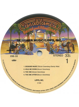 1404185		Lipps, Inc. ‎– Designer Music	Electronic Disco	1781	Casablanca – 25S-33, Polystar – 25S-33	 NM/EX	Japan	Remastered	1981