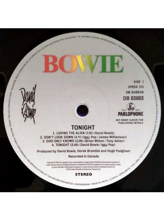 35008141	 David Bowie – Tonight	" 	Pop Rock"	Black, 180 Gram	1984	" 	Parlophone – 0190295692094"	S/S	 Europe 	Remastered	15.02.2019