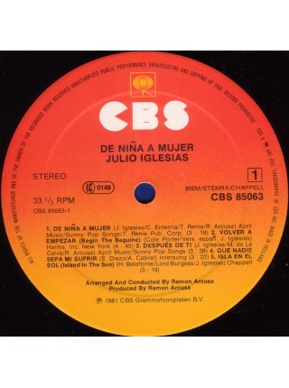 500663	Julio Iglesias – De Niña A Mujer	"	Soft Rock, Pop Rock"	1981	"	CBS – CBS 85063"	EX/EX	Europe