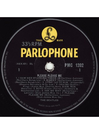 400307	Beatles	 -Please Please Me(XEX 421 - 1N , XEX 422 - 1N, Yellow / Black Labels),	1963/1963,	Parlophone ‎– PMC 1202,	UK,	EX/EX