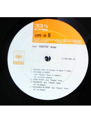 1402594		Jose "Chepito" Areas – Jose "Chepito" Areas ( No  OBI)	Funk/Soul, Jazz, Latin, Descarga	1974	CBS/Sony – SOPN 94, CBS/Sony – SOPN - 94	NM/NM	Japan	Remastered	1974