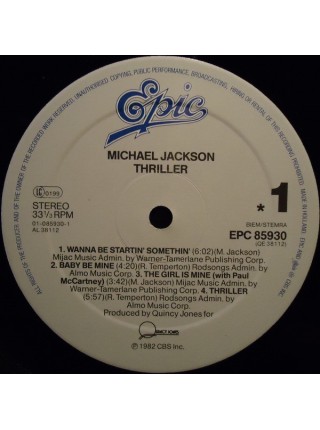 1402935		Michael Jackson – Thriller	Funk / Soul, Pop, Rhythm & Blues	1982	Epic – EPC 85930, Epic – 85930	NM/NM	Holland	Remastered	1986