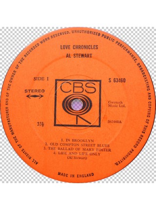 1402958		Al Stewart – Love Chronicles	Acoustic, Folk Rock	1969	CBS – 63460, CBS – S 63460	EX+/EX+	England	Remastered	1969