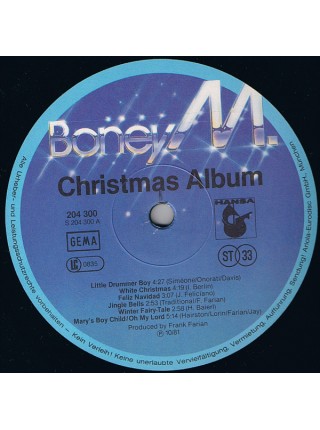 1403853		Boney M - Christmas Album	Disco	1981	Hansa – 204 300, Hansa International – 204 300, Hansa – 204 300-320	NM/EX+	Germany	Remastered	1981