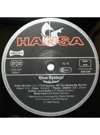 1403863		Blue System – Body Heat	Electronic, Synth-Pop, Disco 	1988	Hansa – 209 436	EX+/EX+	Germany	Remastered	1988