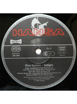1403878		Blue System – Twilight	Electronic, Synth-Pop, Disco 	1989	Hansa – 210 295	EX+/EX+	Europe	Remastered	1989