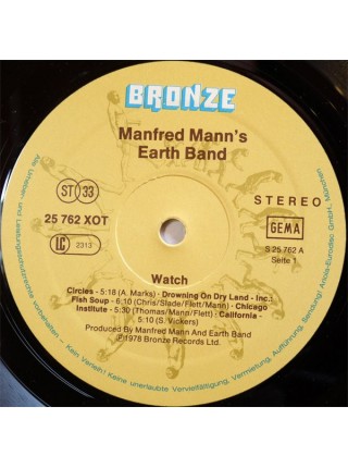 1403887		Manfred Mann's Earth Band ‎– Watch,  Textured Sleeve	Prog Rock, Pop Rock	1978	Bronze – 25 762 XOT	EX+/EX	Germany	Remastered	1978