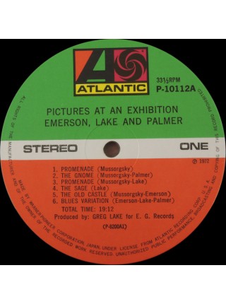 1403904		Emerson, Lake & Palmer – Pictures At An Exhibition, no OBI	Prog Rock, Classic Rock	1971	Atlantic – P-10112A	NM/NM	Japan	Remastered	1976